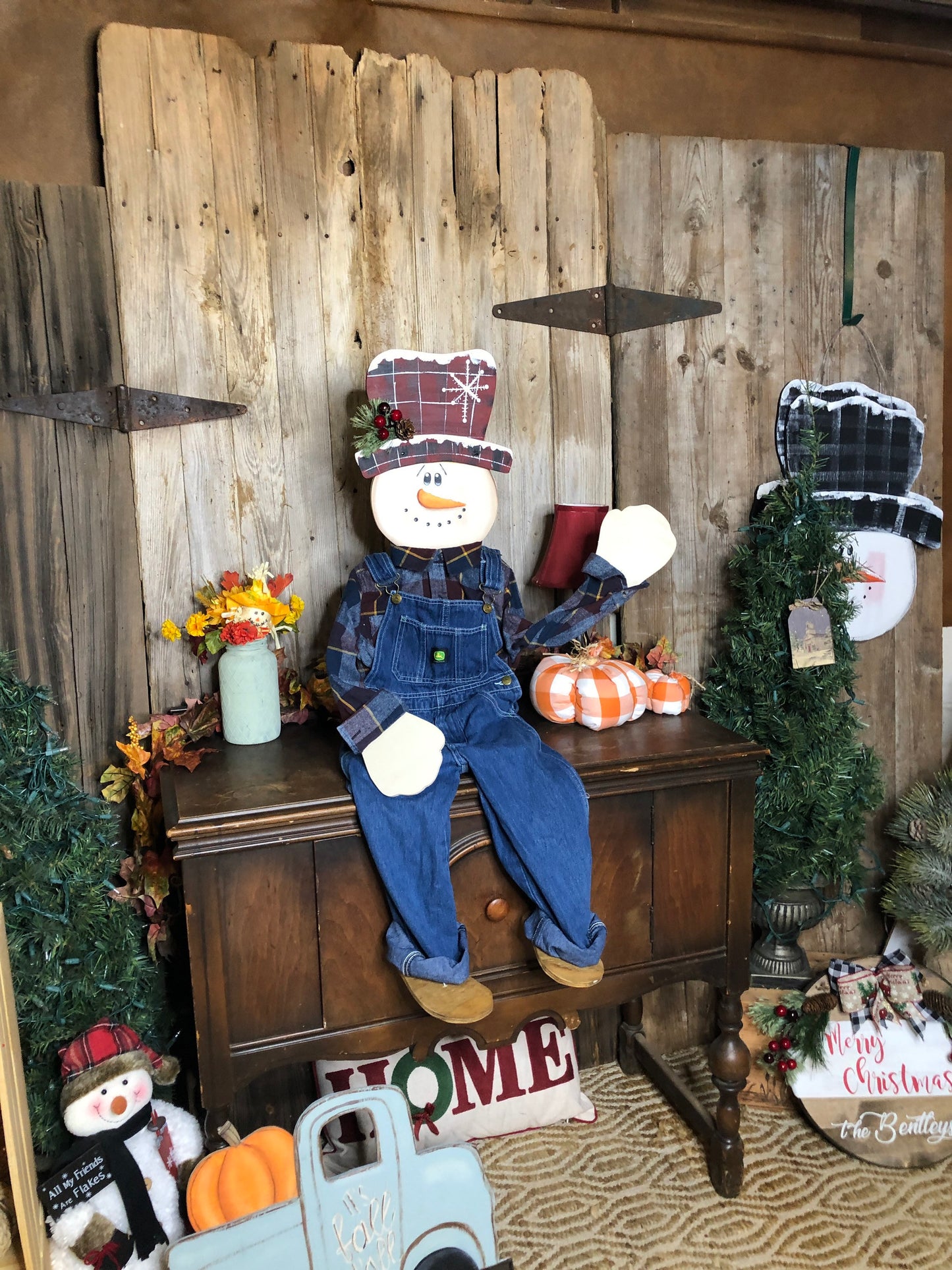 Sitting Snowman Wooden Winter Porch Sitter Home Decor Decorating Outdoor Christmas Porch Decor Christmas Decor
