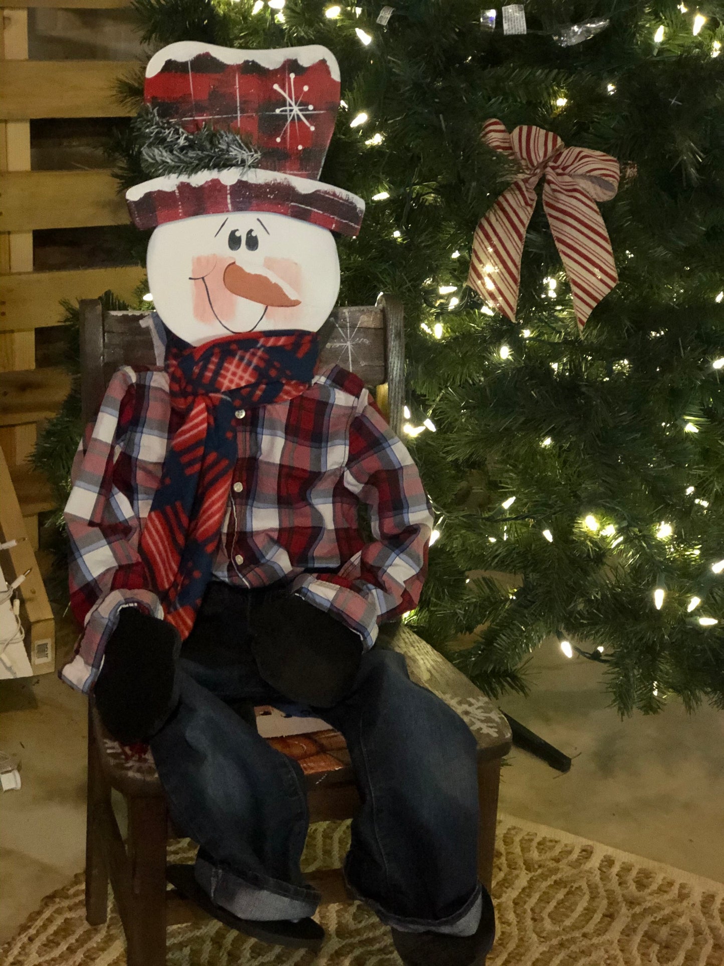 Sitting Snowman Wooden Winter Porch Sitter Home Decor Decorating Outdoor Christmas Porch Decor Christmas Decor