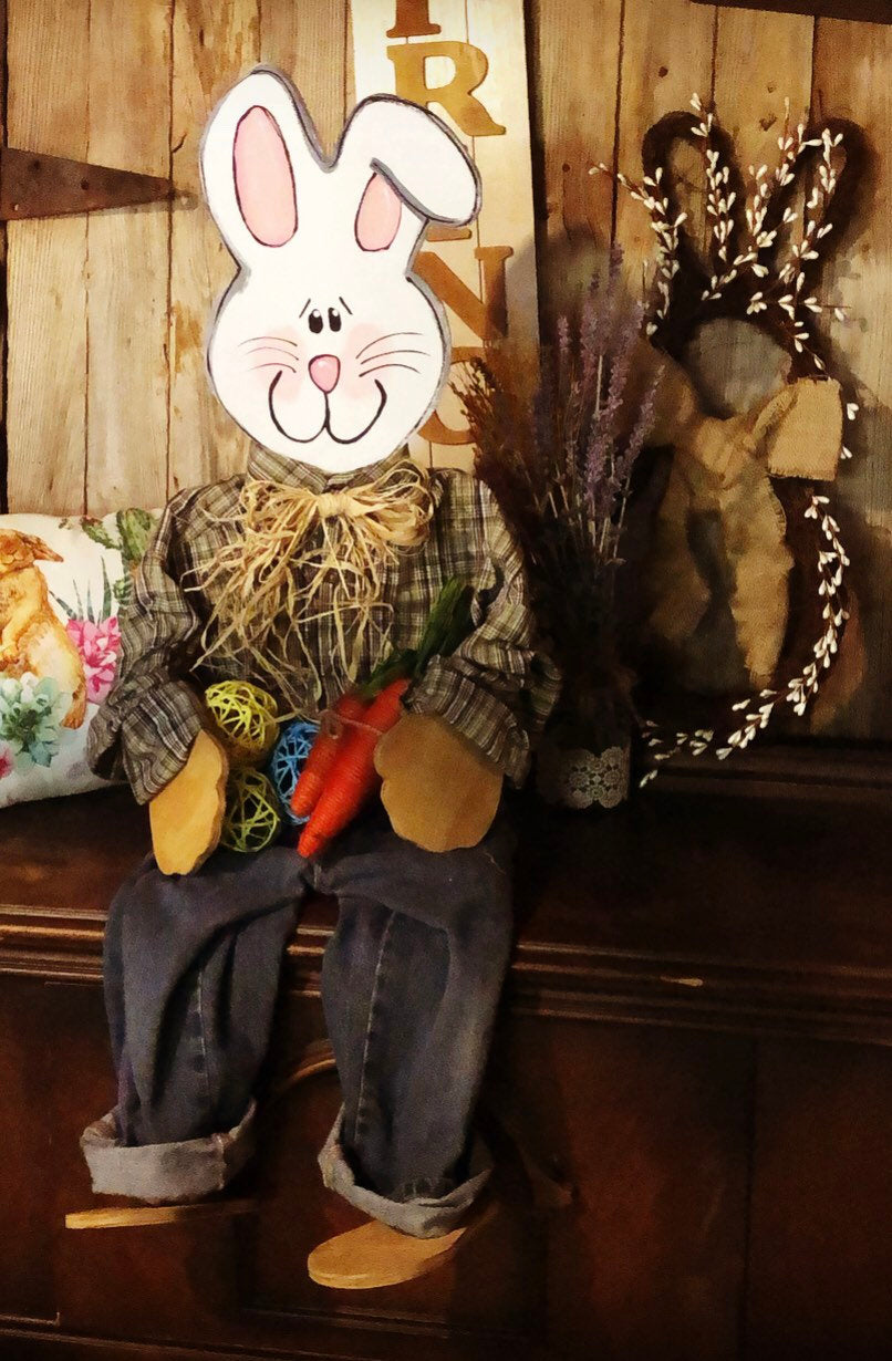 Spring porch bunny porch decor posable Sitting Bunny Wooden Easter Porch Sitter Home Decor Decorating Outdoor Easter Porch Decor Easter