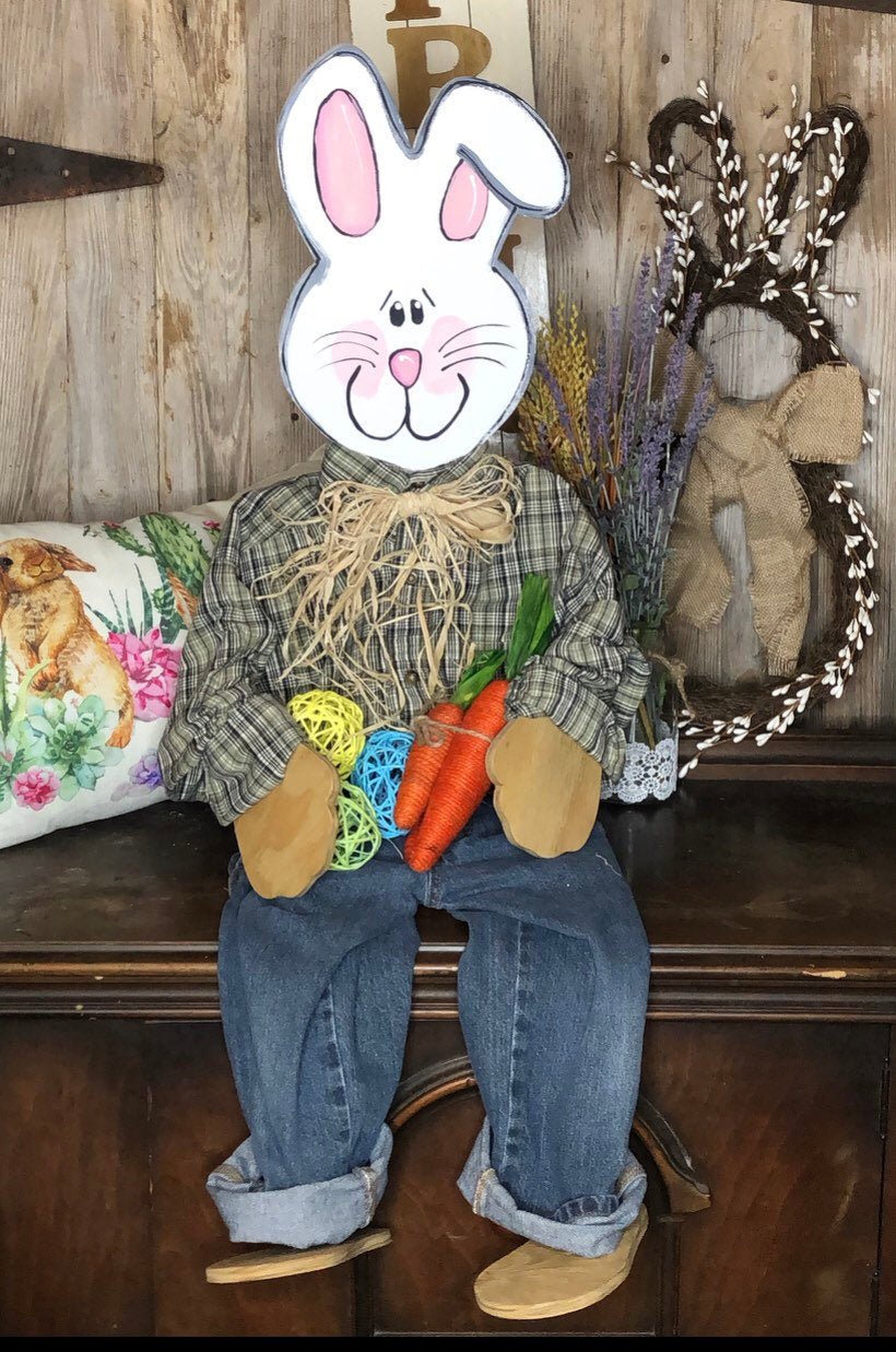Spring porch bunny porch decor posable Sitting Bunny Wooden Easter Porch Sitter Home Decor Decorating Outdoor Easter Porch Decor Easter
