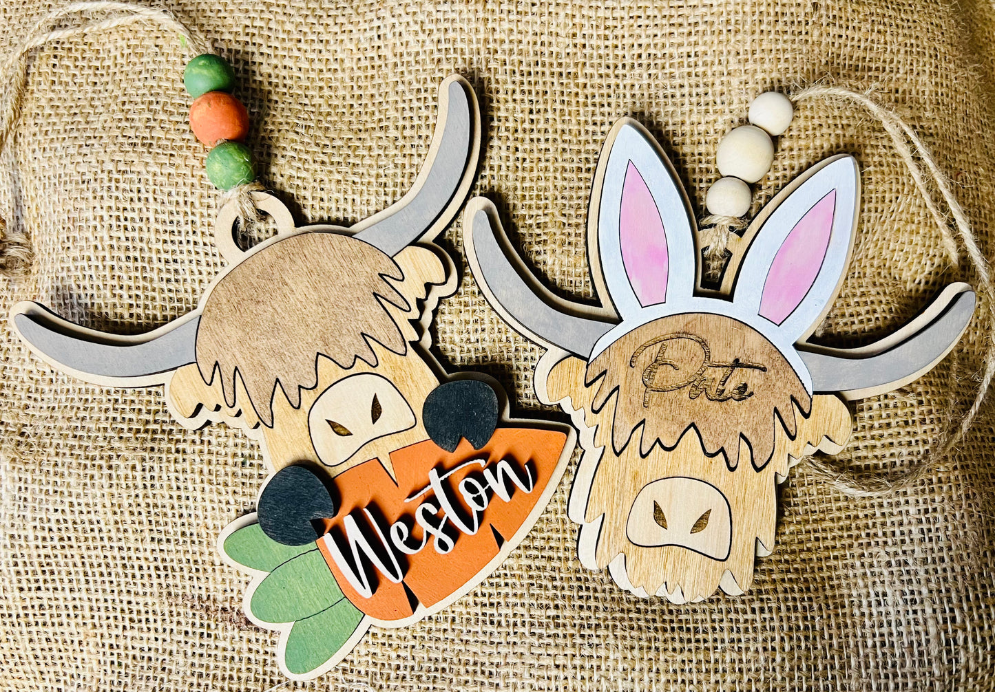 Highland cow Easter basket tag, Gift tag, personalized Easter gifts, Bunny tags, Bunny cutout, Custom Bunny Tag