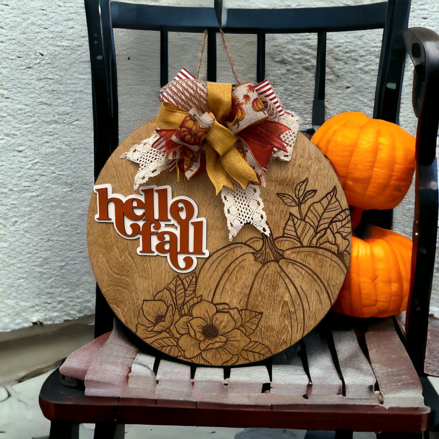 Hello Fall Engraved pumpkin--Free Shipping