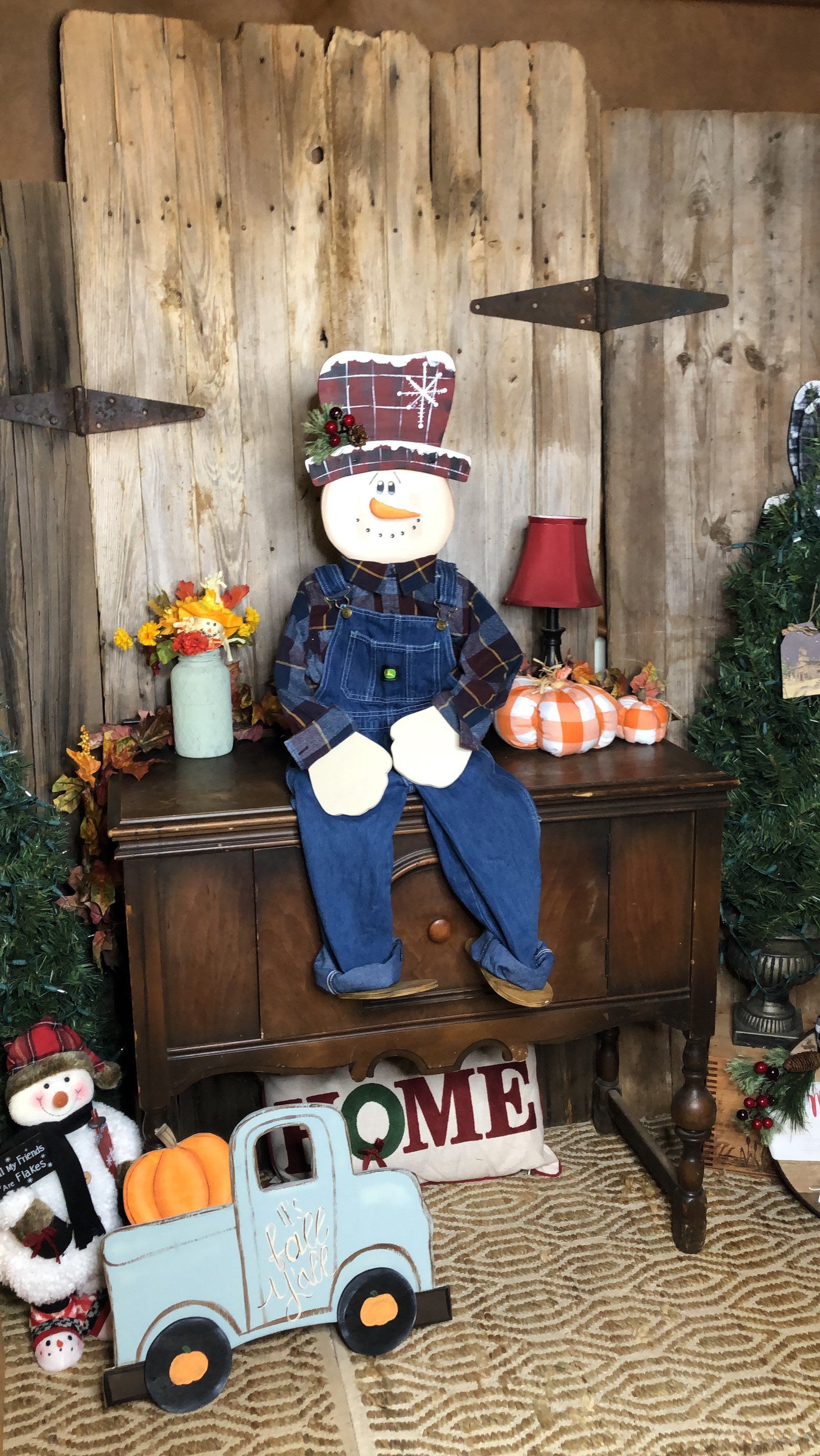 Dressed Sitting Snowman Wooden Winter Porch Sitter Home Decor Decorating  Outdoor Christmas Porch Decor Christmas Winter Decor 