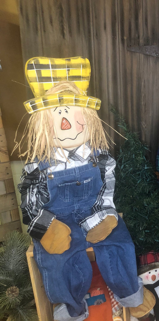 Outdoor Scarecrow|Sitting Scarecrow| Wooden Fall Porch Sitter| Home Decor Decorating Outdoor|Fall Porch Decor