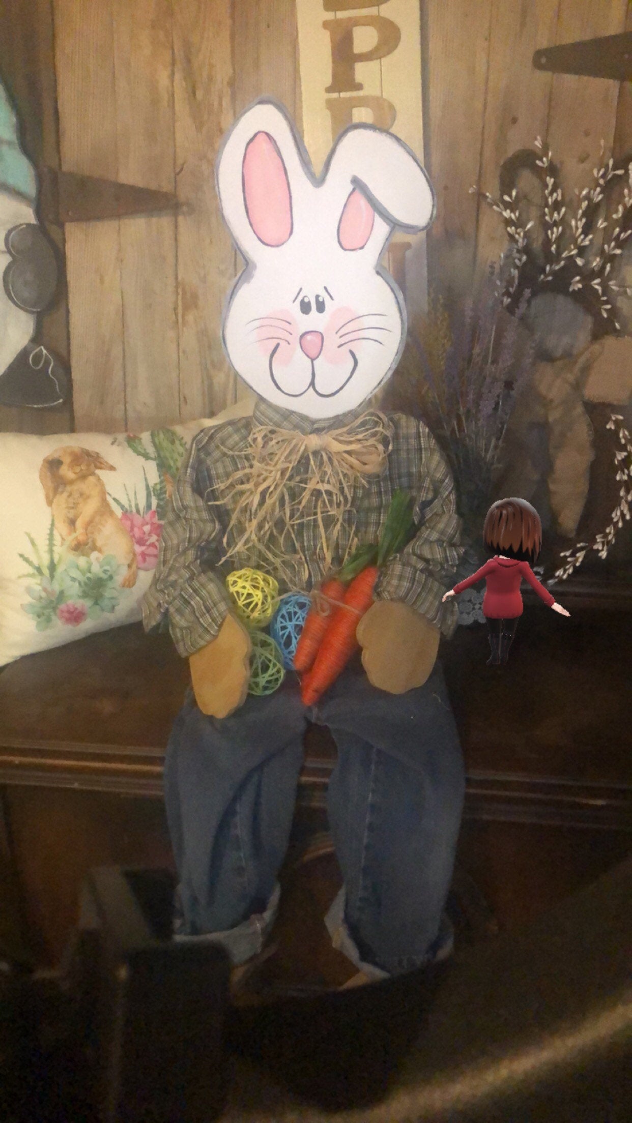 Spring porch bunny porch decor posable Sitting Bunny Wooden Easter Porch Sitter Home Decor Decorating Outdoor Easter Porch Decor Easter