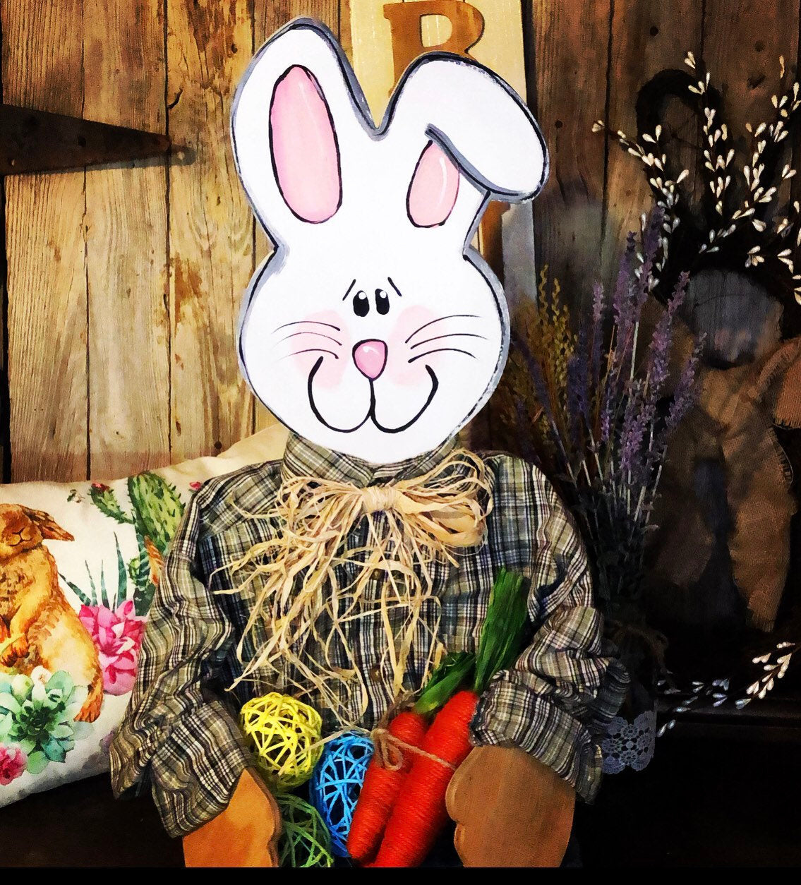 Spring porch bunny porch decor posable Sitting Bunny Wooden Easter Porch Sitter Home Decor Decorating Outdoor Easter Porch Decor Easter